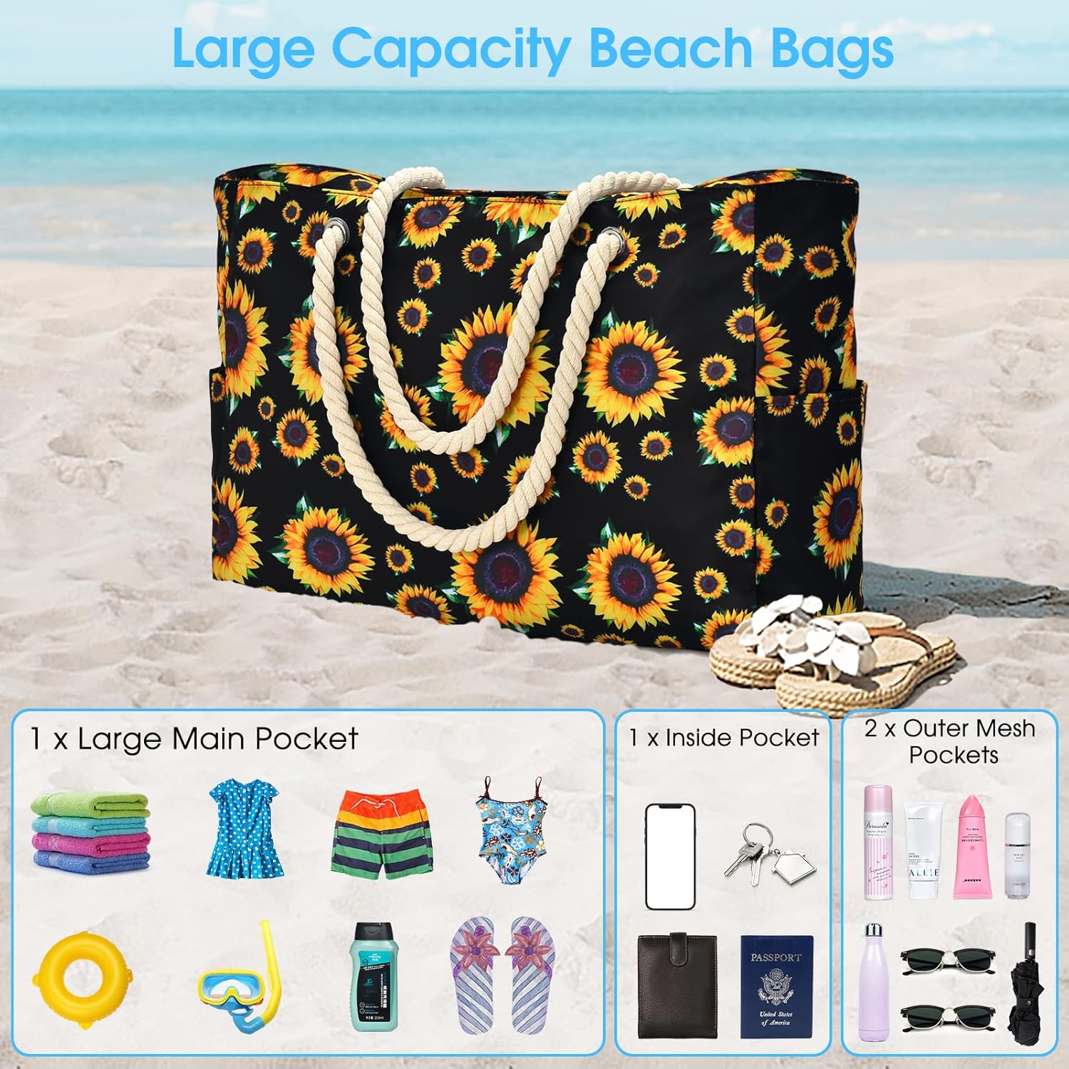 Moktan Sabai Waterproof Large Tote Bag with Zipper & Bottle Pockets
