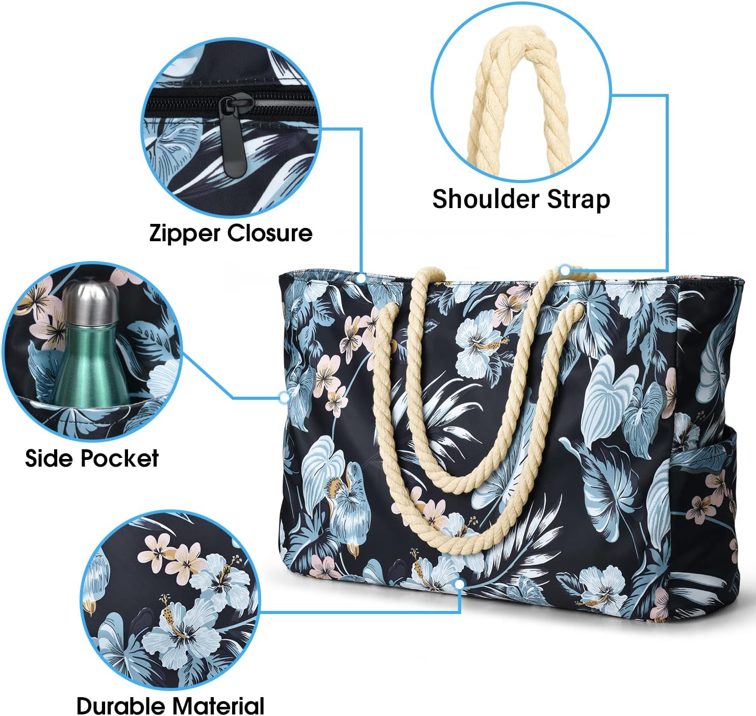 Moktan Sabai Waterproof Large Tote Bag with Zipper & Bottle Pockets