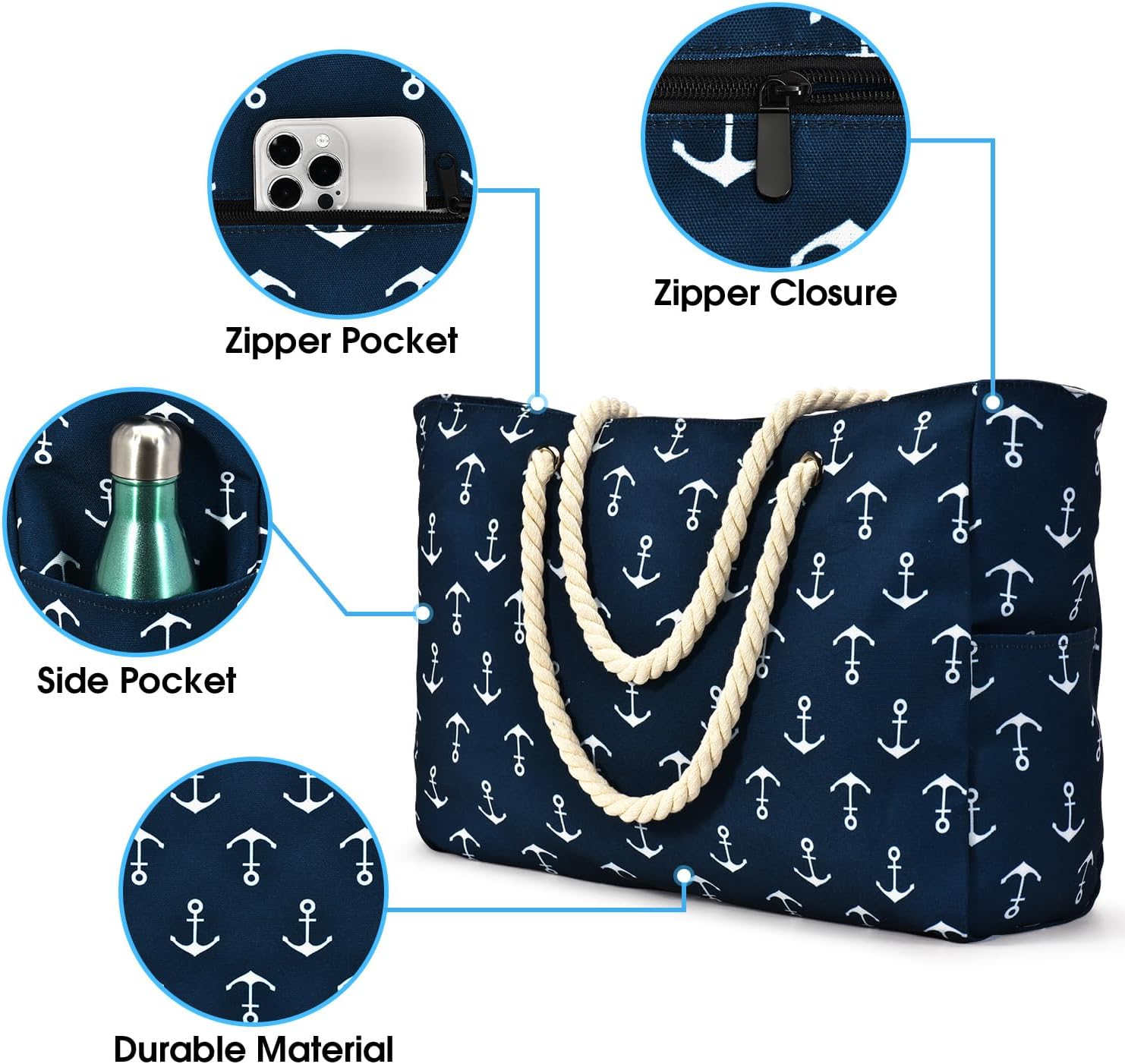 Moktan Sabai Waterproof Large Tote Bag with Zipper & Bottle Pockets