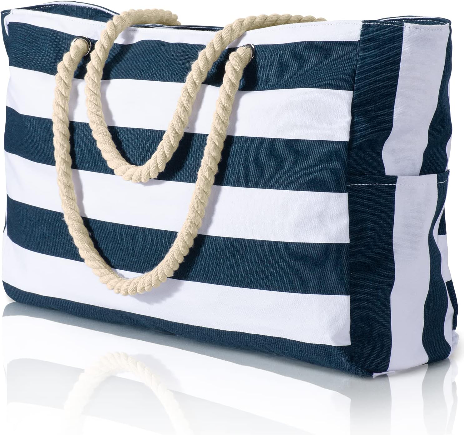 Moktan Sabai Waterproof Large Tote Bag with Zipper & Bottle Pockets Dark Blue