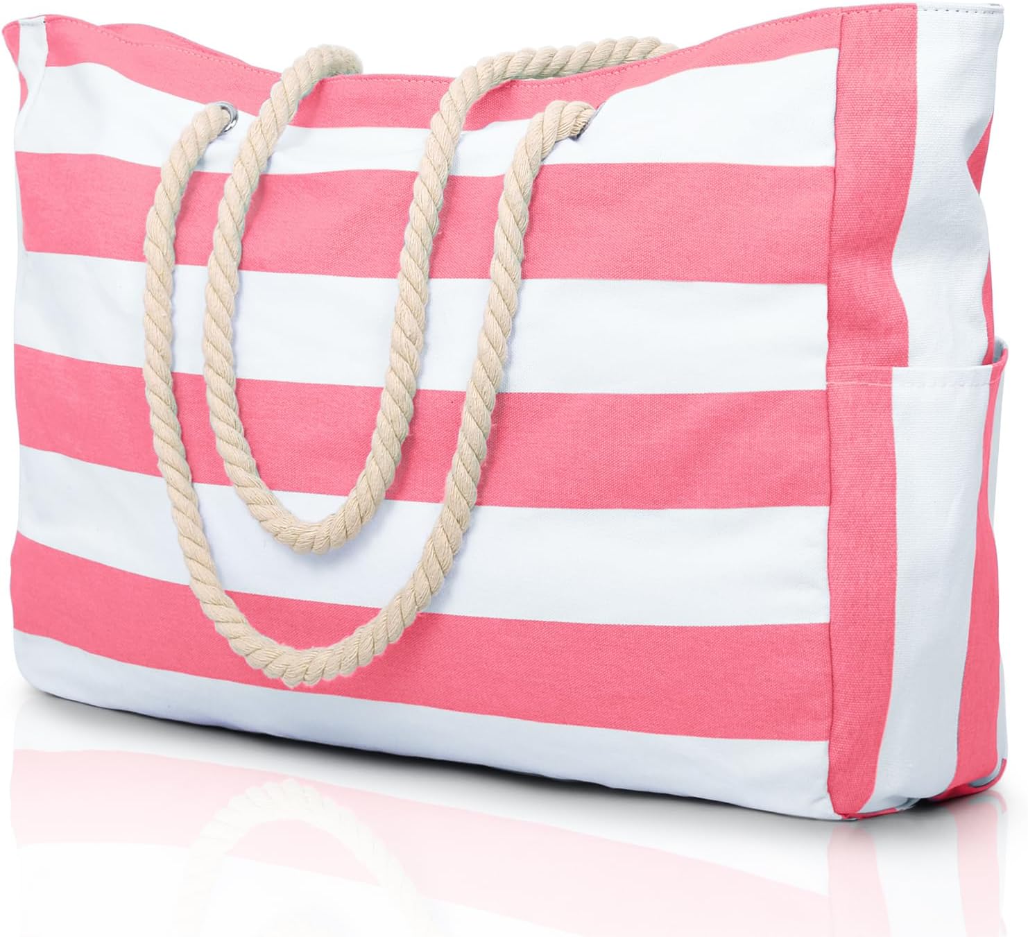 Moktan Sabai Waterproof Large Tote Bag with Zipper & Bottle Pockets Pink