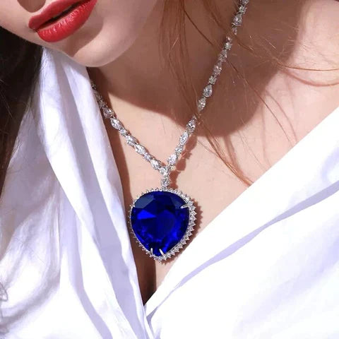 Moktan Sabai Blue Heart Crystal Necklace S925 Silver Zirconia Pendant 57cm Chain