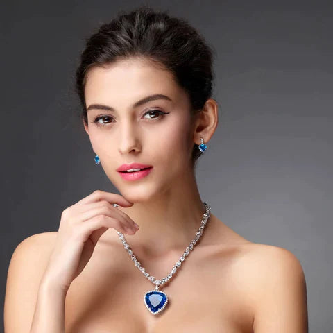 Moktan Sabai Blue Heart Crystal Necklace S925 Silver Zirconia Pendant 57cm Chain