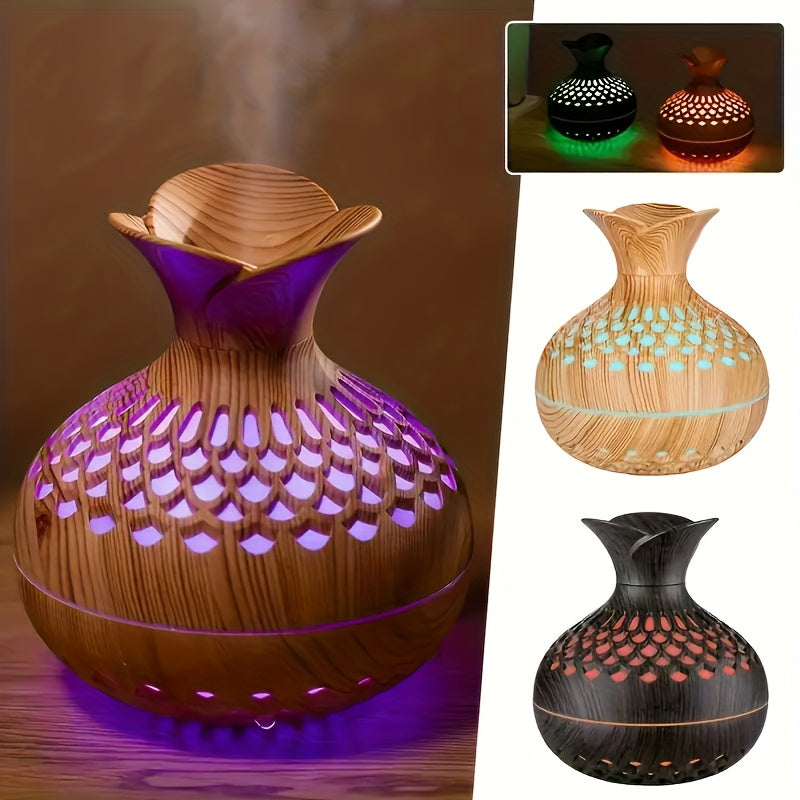 Moktan Sabai Wood Grain USB Humidifier – Essential Oil Diffuser & Lamp for Desk or Bedroom