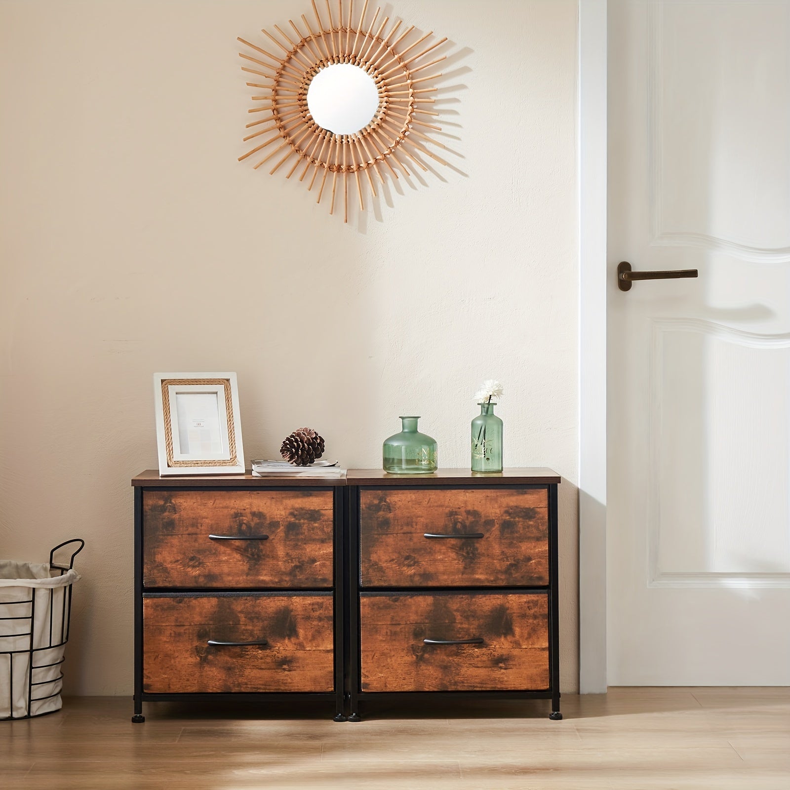 Moktan Sabai Set of 2 Nightstands with Drawers, Small End Tables with Storage for Bedroom & Office
