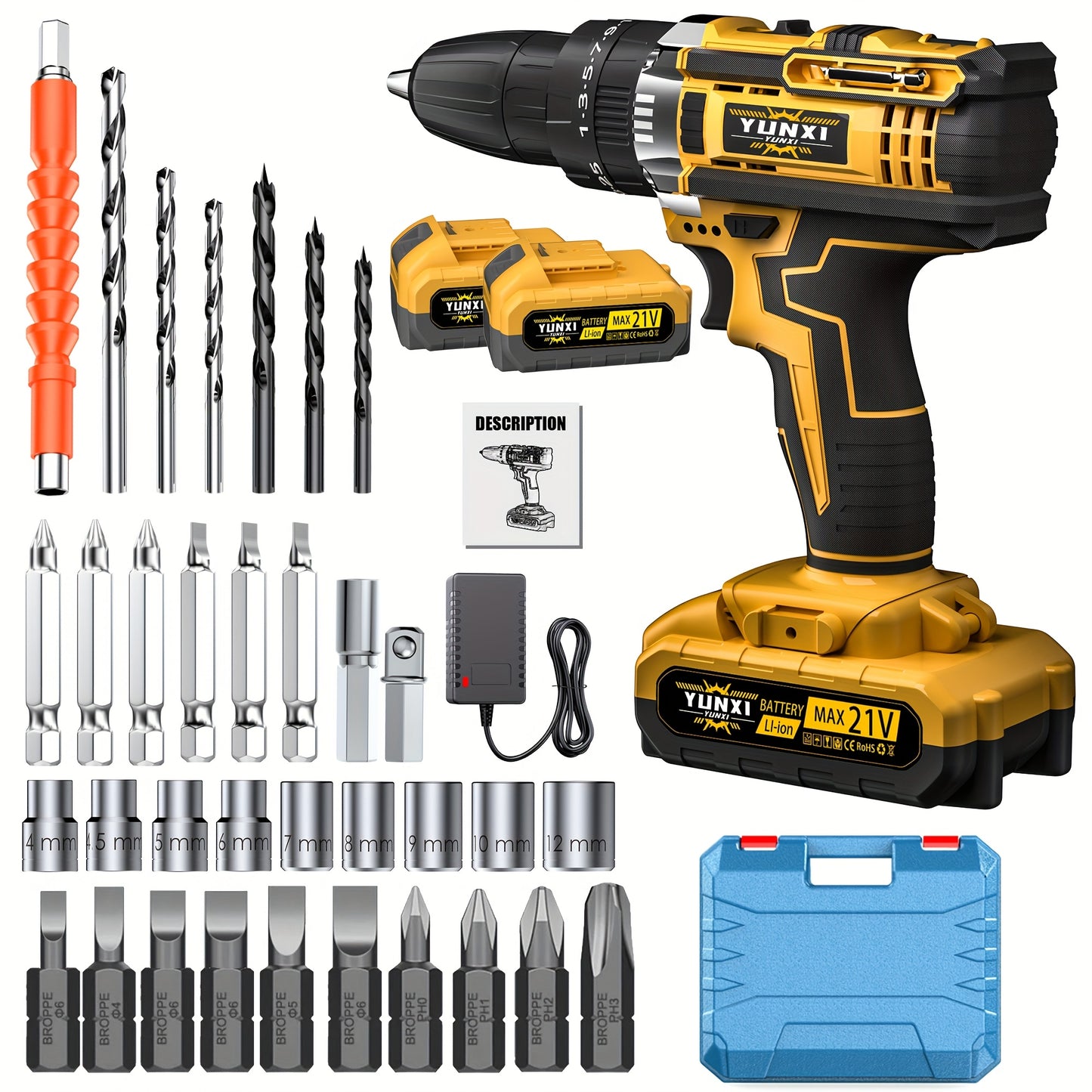 21V Cordless Impact Wrench Drill – Brushless, 4000mAh, Kit w/ Case & Sockets