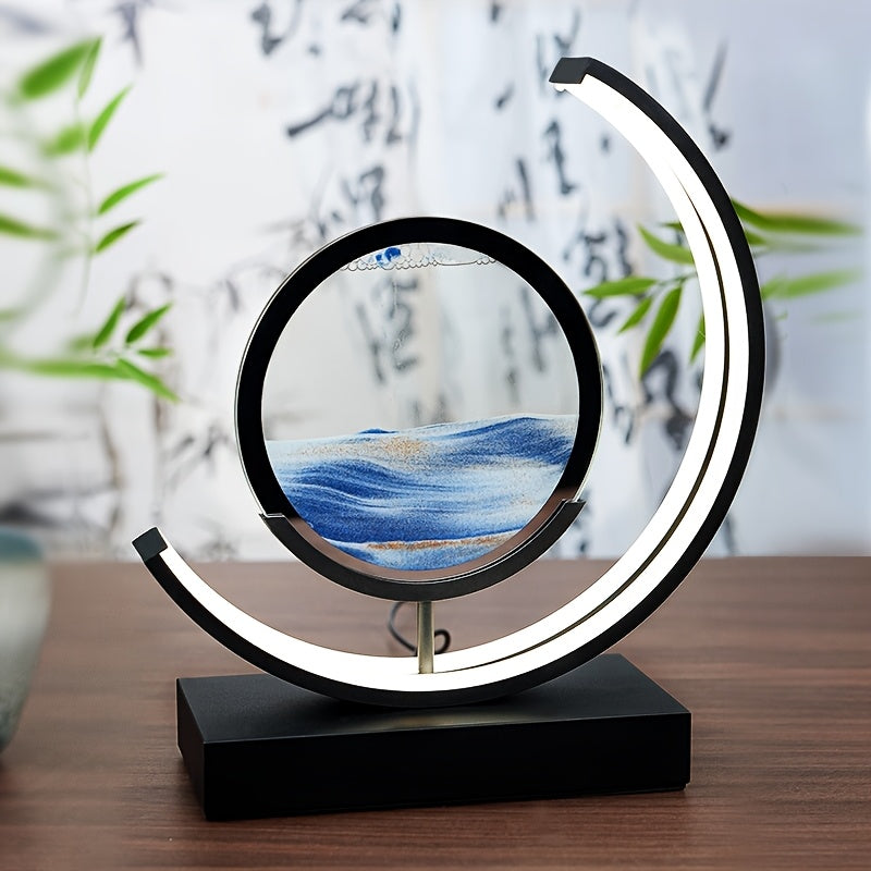 Moktan Sabai Sandscape Hourglass Table Lamp – Moving Sand Art LED Gift Light for Decor