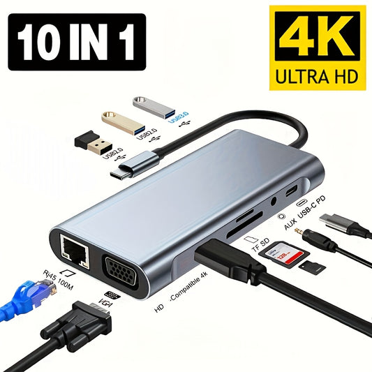 10-in-1 USB C Hub with 4K HDMI, 87W PD, USB 3.0 Docking Station for MacBook Pro/Air