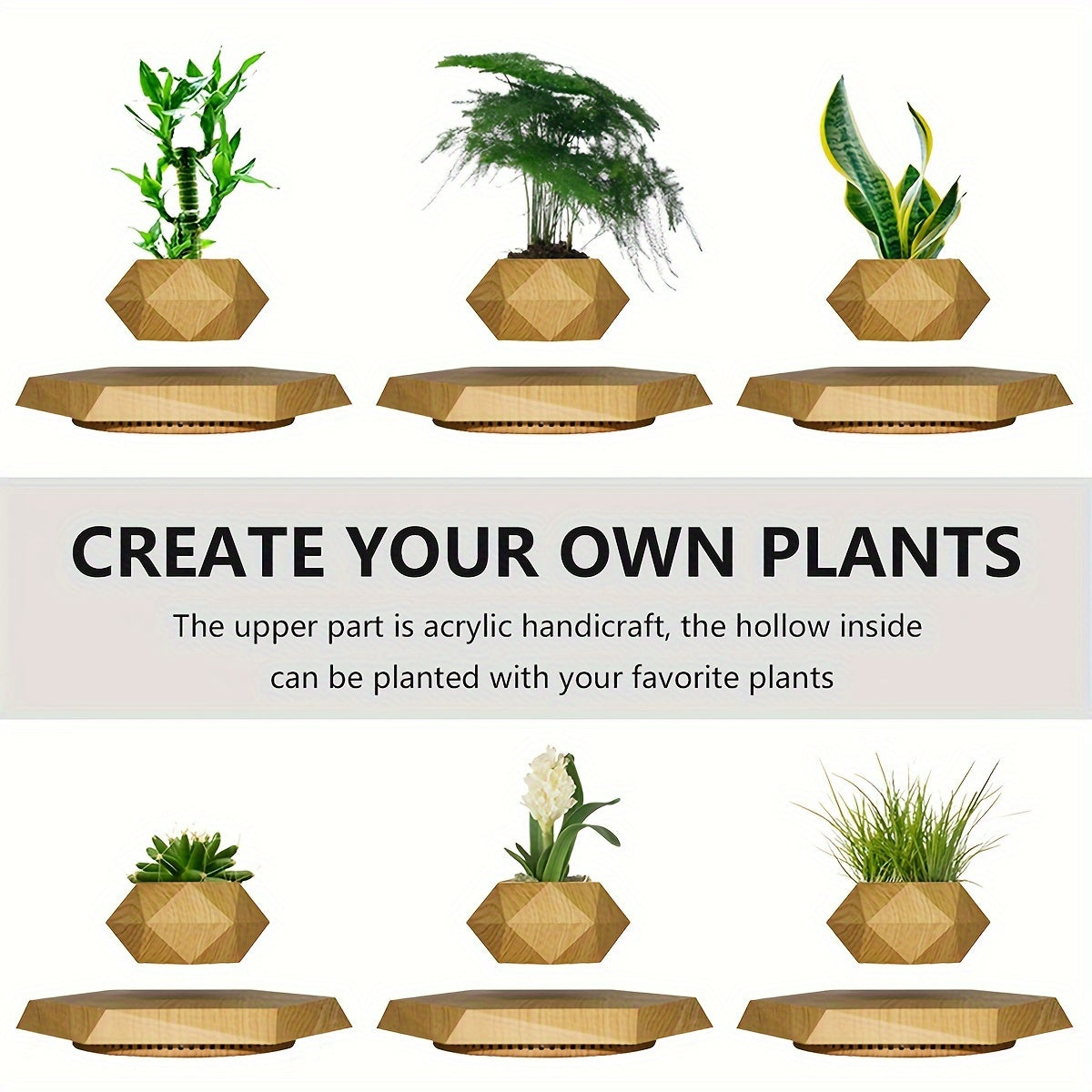 Moktan Sabai Magnetic Levitating Plant Pot – Rotating Floating Geometric Bonsai Planter Indoor