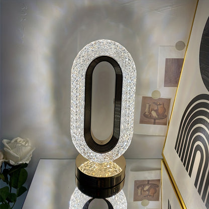 Oval Crystal Table Lamp – USB Charging Luxury Night Light for Bedroom & Office Decor