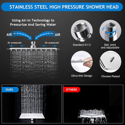 8 Rainfall Shower Head Combo – High Pressure, Handheld, 5 Settings, Extension Arm - Moktan Sabai