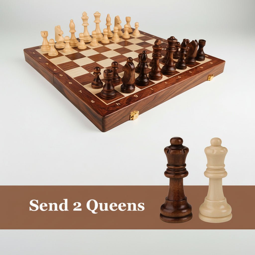 Moktan Sabai Wooden Chess Set 40cm Tournament Board Strategy Game with Extra Queens