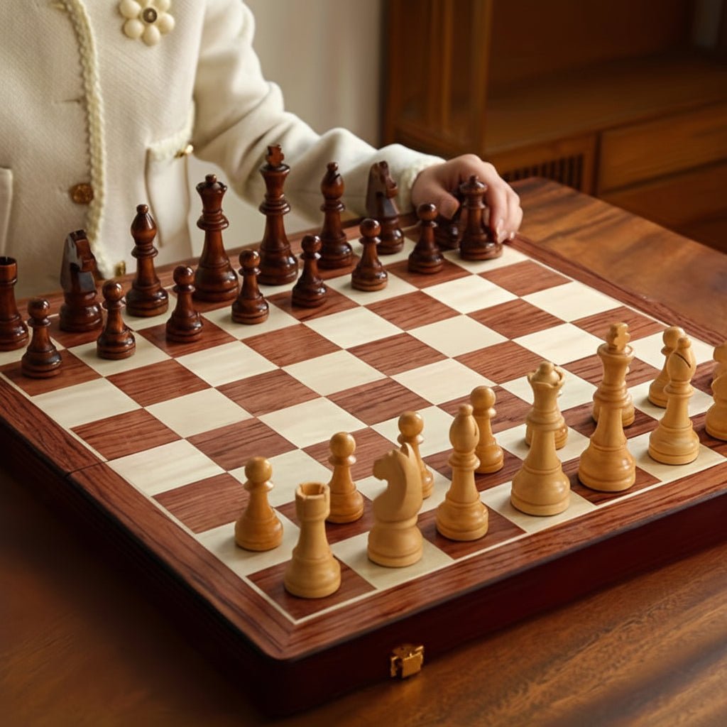 Moktan Sabai Wooden Chess Set 40cm Tournament Board Strategy Game with Extra Queens