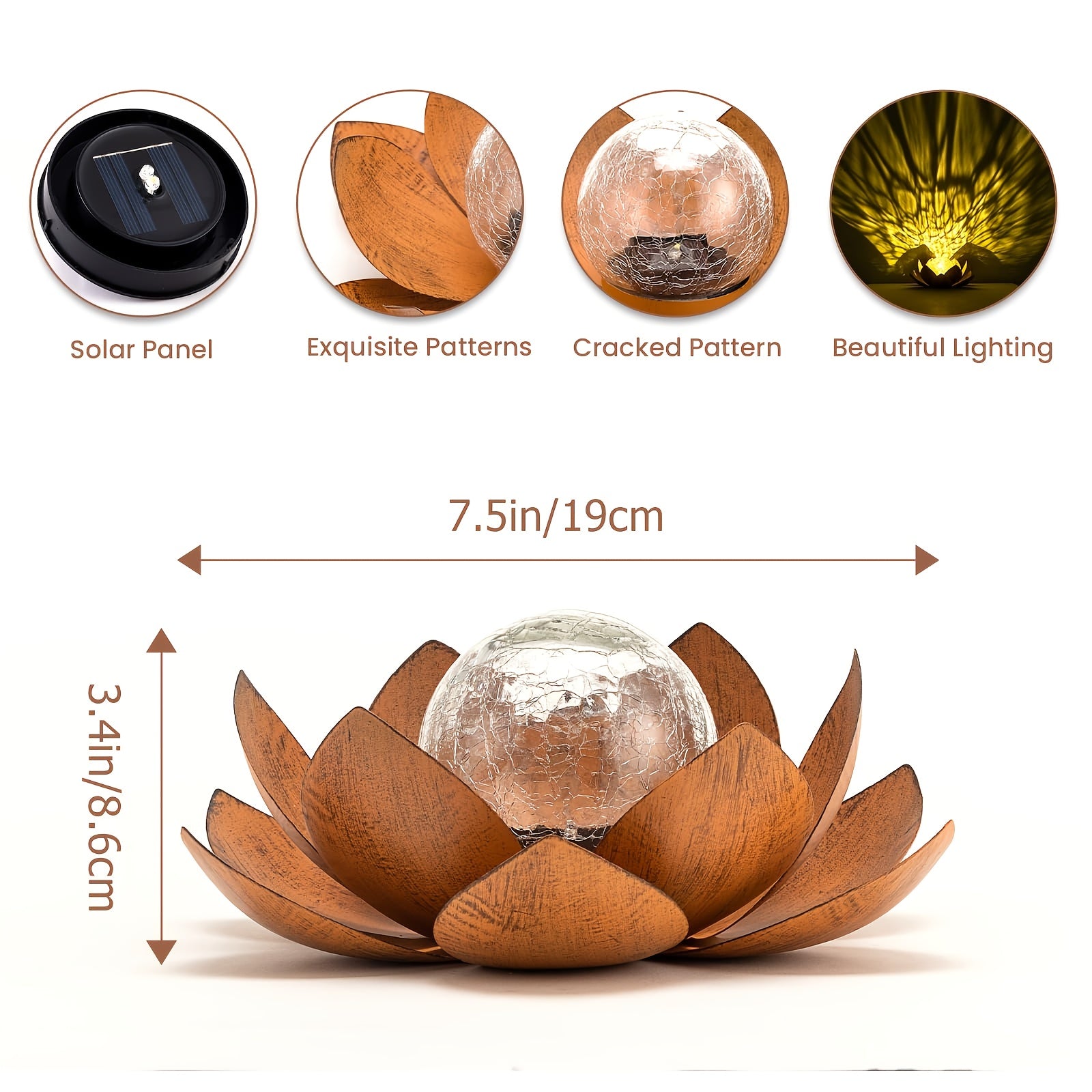 Moktan Sabai Set of 2 Lotus Solar Garden Lights – Waterproof Cracked Glass Outdoor Decor Lamps