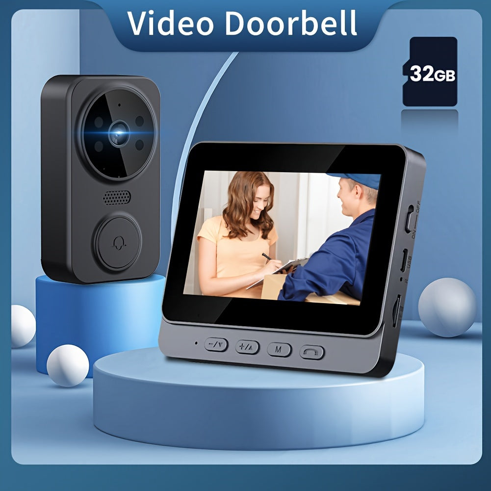 Wireless Video Doorbell with 4.3 Screen, HD Camera, Two-Way Audio & Night Vision