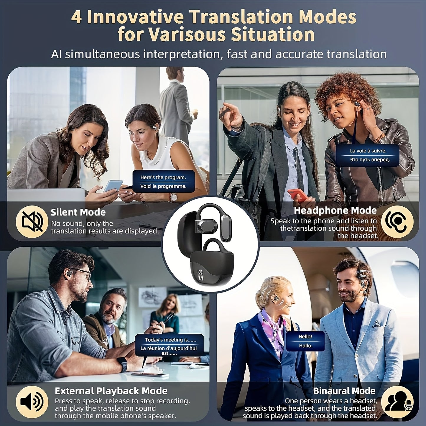 Moktan Sabai AI Translator Earbuds - Real-Time Simultaneous Interpretation for Business & Travel