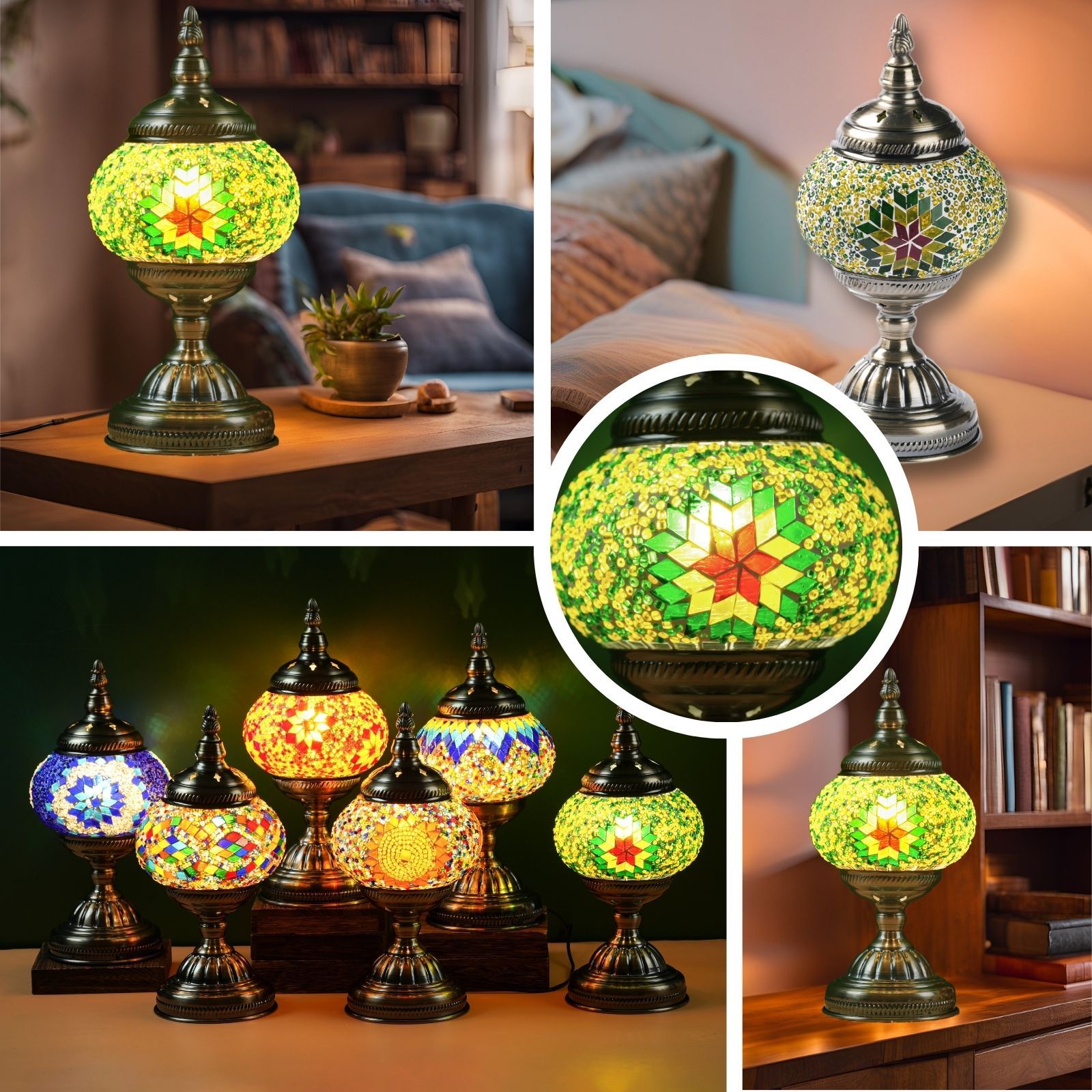 Moktan Sabai Handmade Turkish Mosaic Lamp – Dimmable Glass Pumpkin Night Light for Bedroom