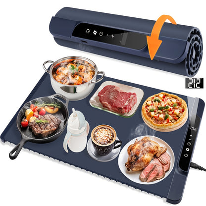 Electric Food Warming Pad with 11 Heat Levels & 10H Timer, Foldable Silicone Buffet Tray