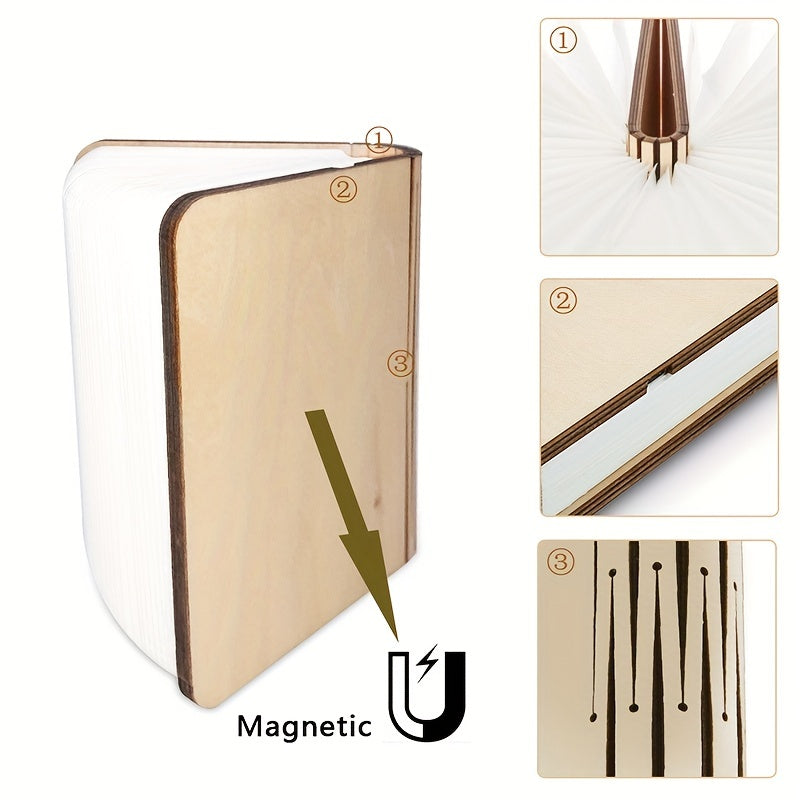 Moktan Sabai Folding Book Lamp – Rechargeable LED Bedside Light, 3-Color Portable Night Light