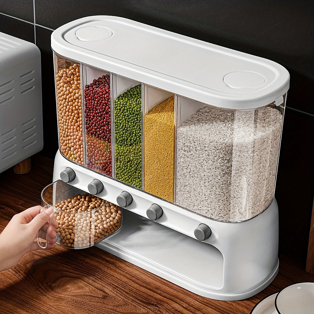 Moktan Sabai 5 Compartment Grain Storage Container Airtight Rice Dispenser Bin