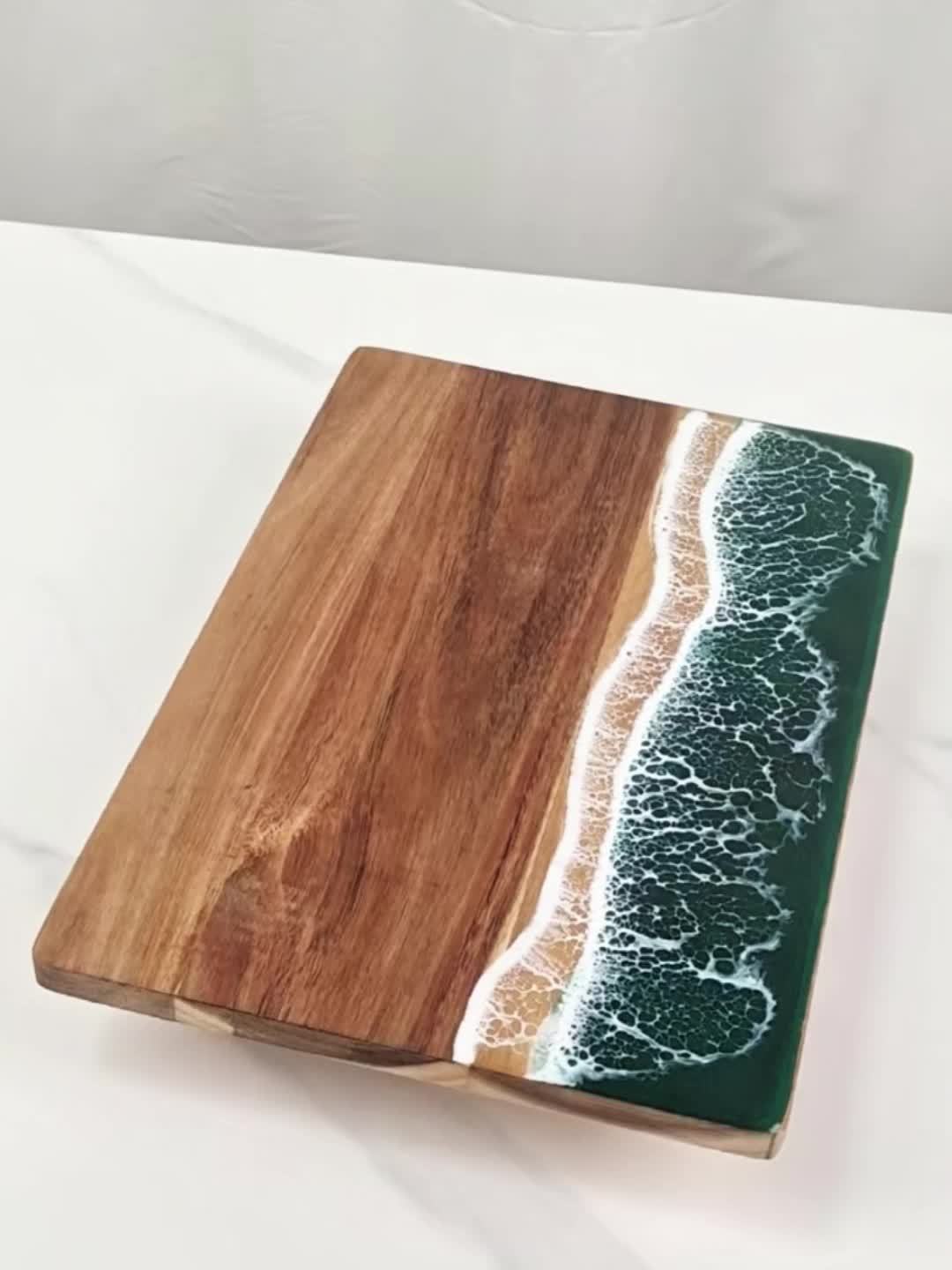 Moktan Sabai Acacia Wood Resin Wave Cutting Board Ocean River Serving Tray 46x23cm