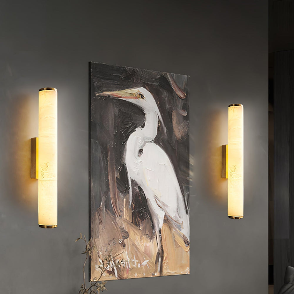 Moktan Sabai Modern Marble LED Wall Sconce Light, Copper Finish Minimalist Wall Lamp