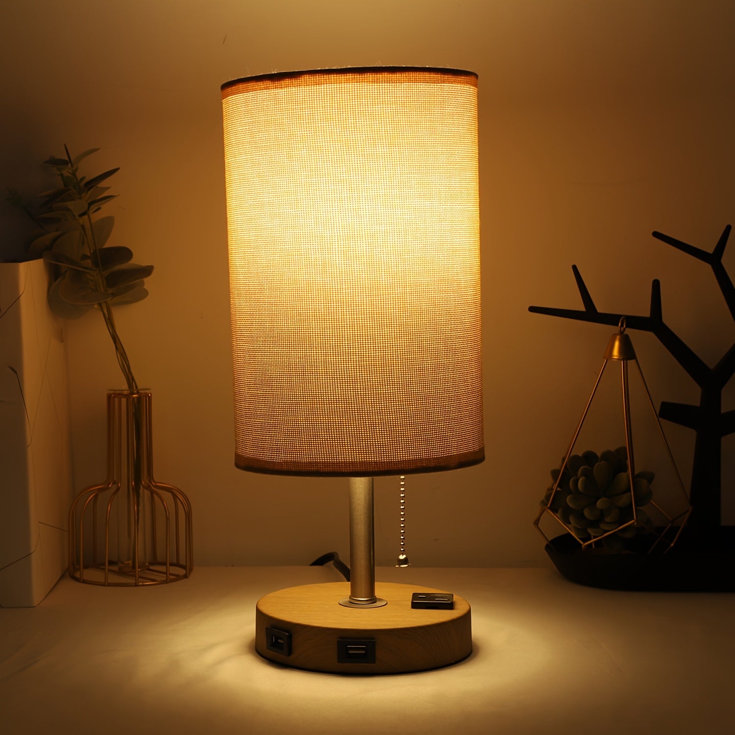 Moktan Sabai LumaTouch | Touch Table Lamp with USB Outlet and Fabric Shade Bedside Decor