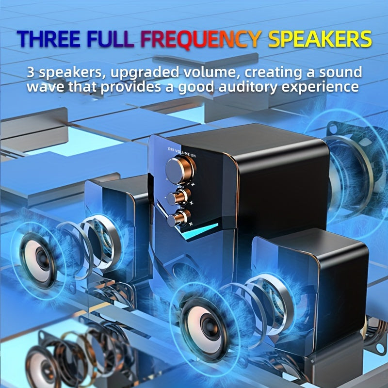 2.1 Stereo USB Desktop Speaker with LED Lights, Wired PC Speaker for Gaming & Laptop