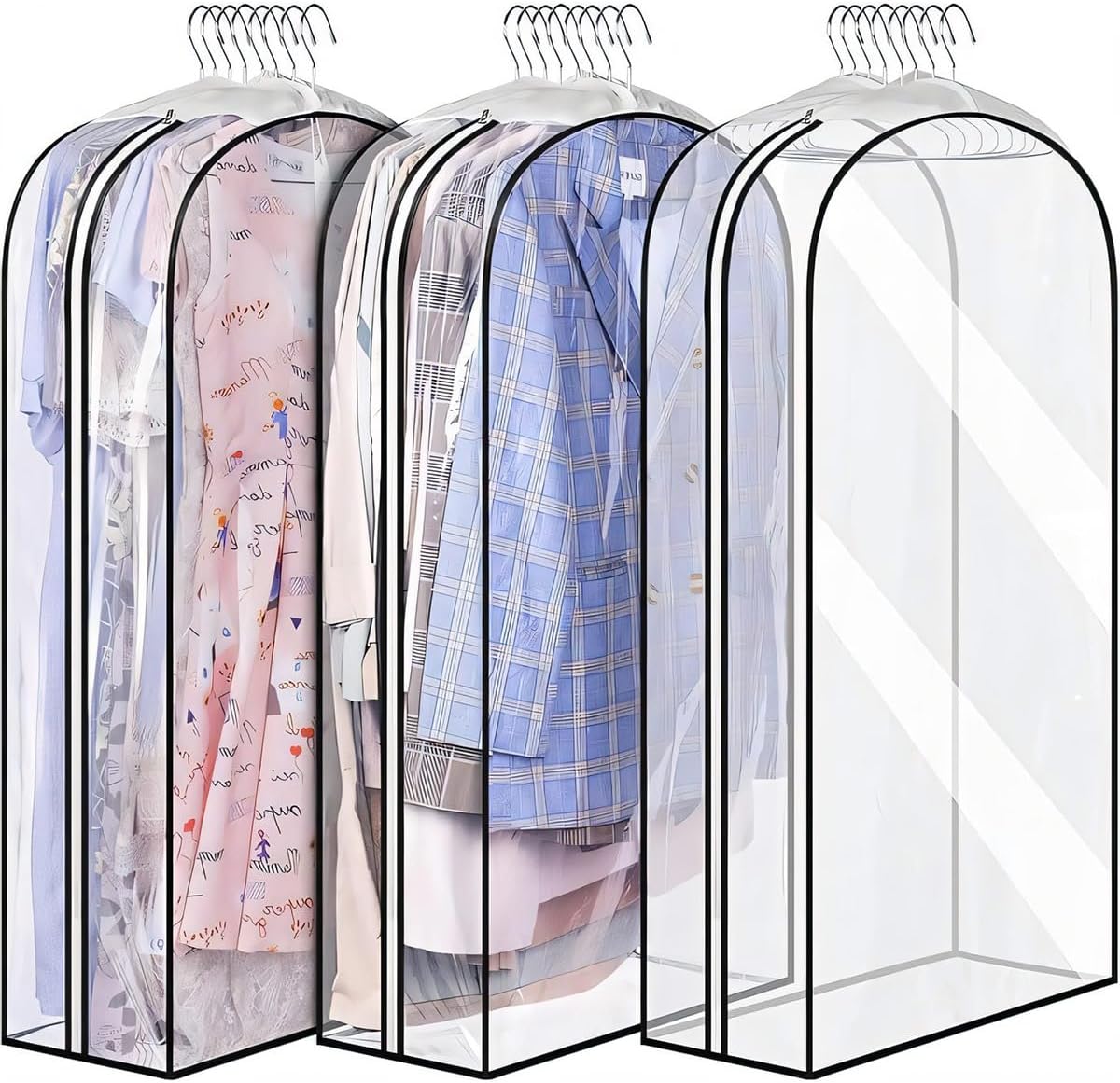 Moktan Sabai 3 Pack Clear Garment Bags with Zipper Waterproof PEVA Suit Covers Black