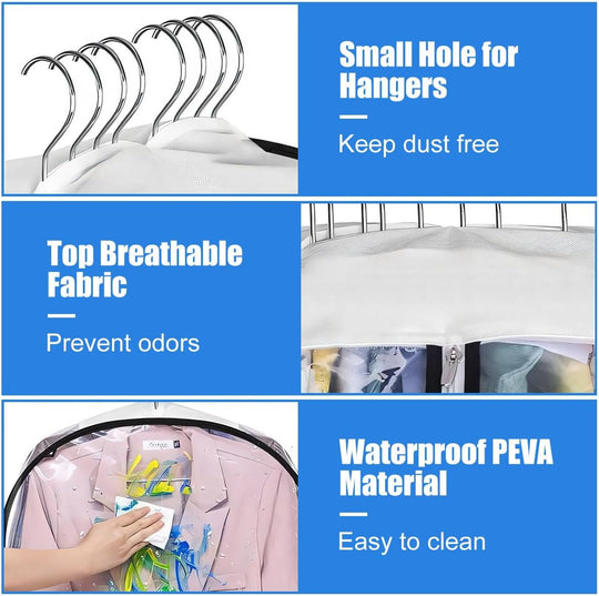 Moktan Sabai 3 Pack Clear Garment Bags with Zipper Waterproof PEVA Suit Covers