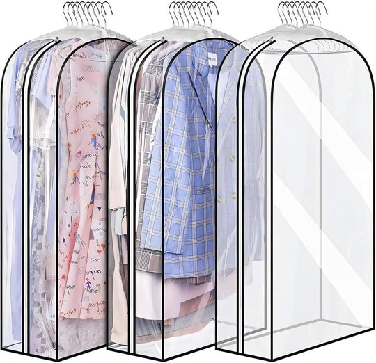 Moktan Sabai 3 Pack Clear Garment Bags with Zipper Waterproof PEVA Suit Covers