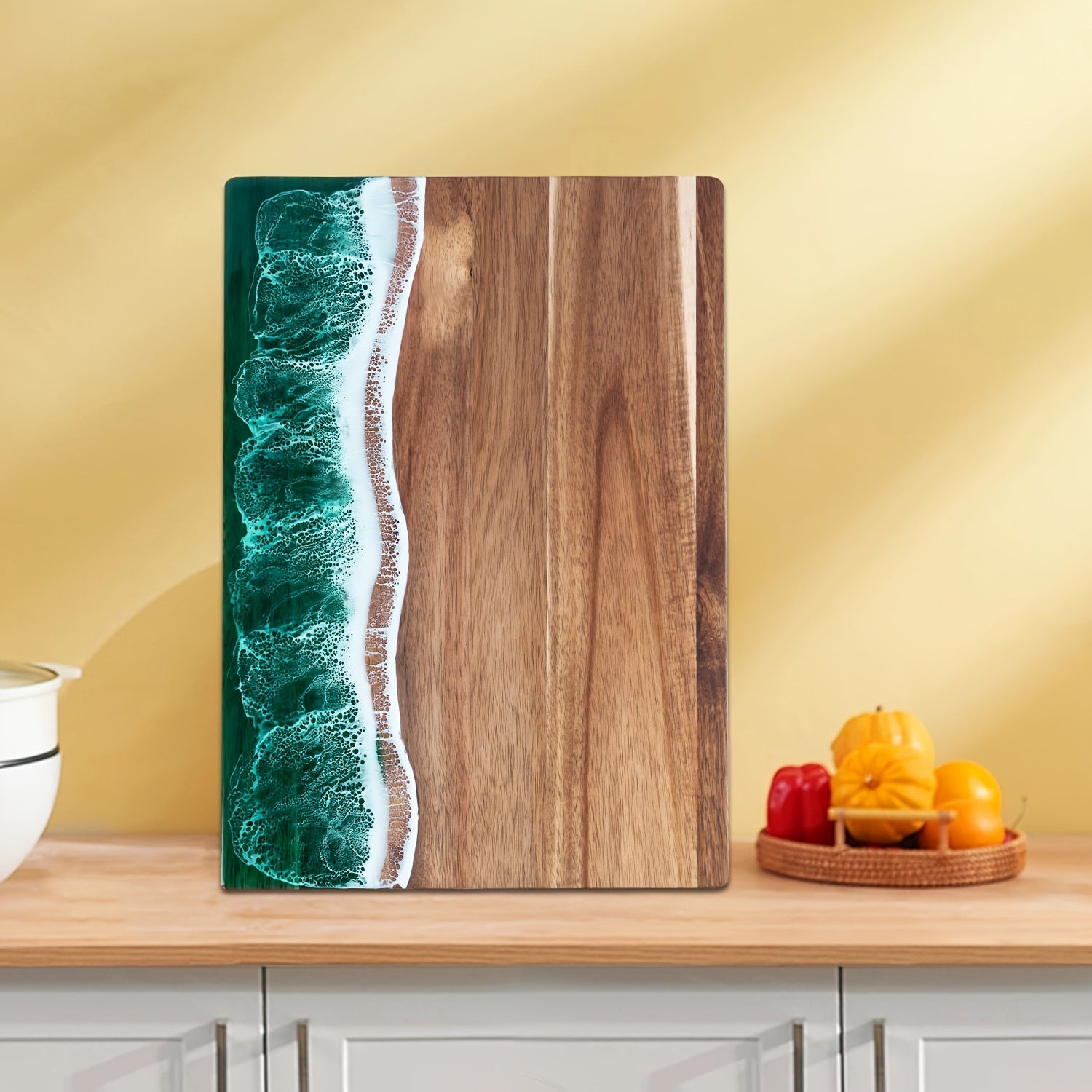 Moktan Sabai Acacia Wood Resin Wave Cutting Board Ocean River Serving Tray 46x23cm