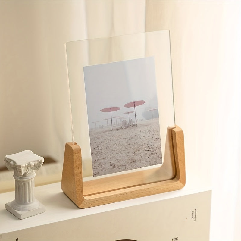 Moktan Sabai 6 Inch Acrylic Photo Frame U Shaped Wood Desktop Picture Frame Vertical
