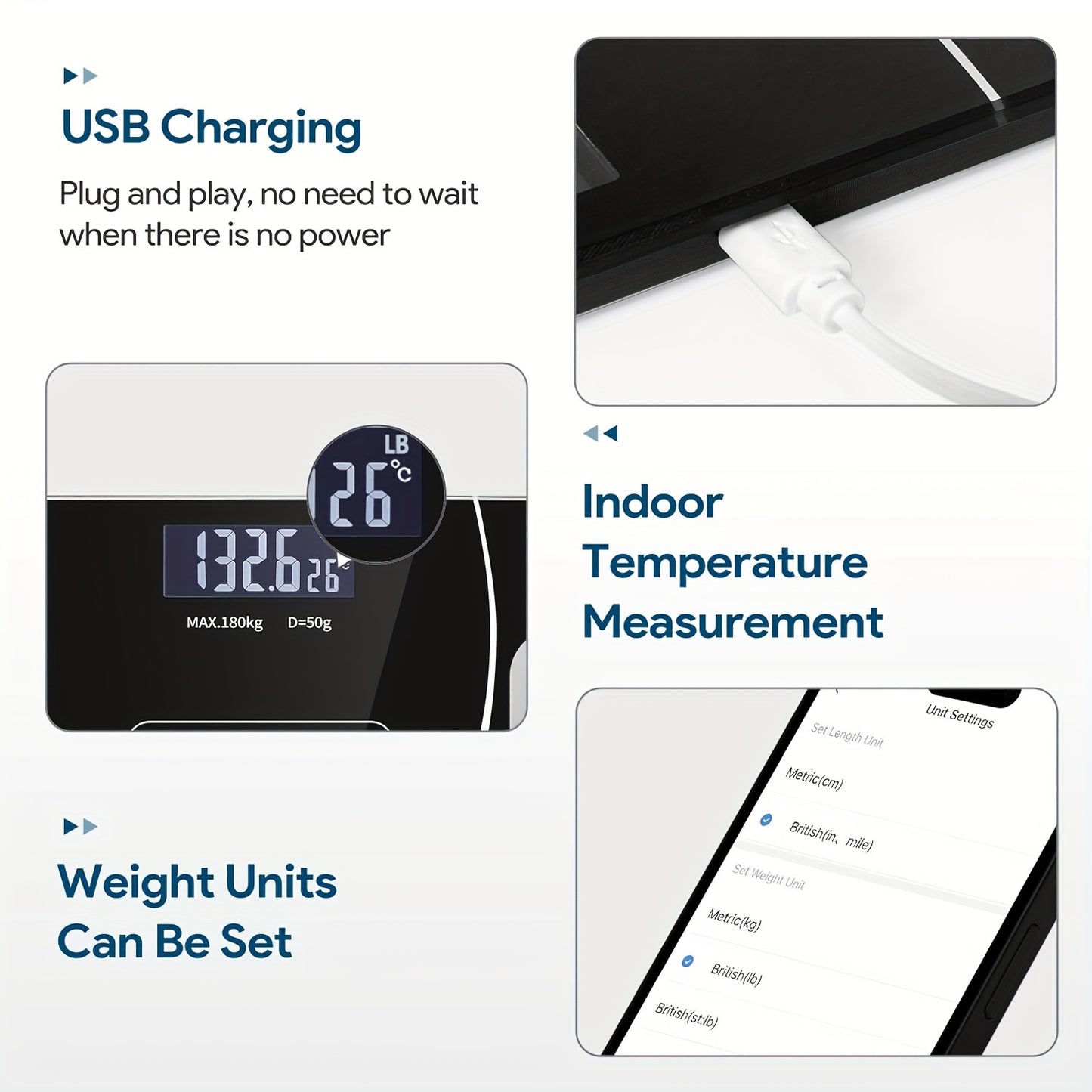 Digital Bathroom Scale with Backlit LED Display, Tempered Glass, 400lb/180kg Capacity