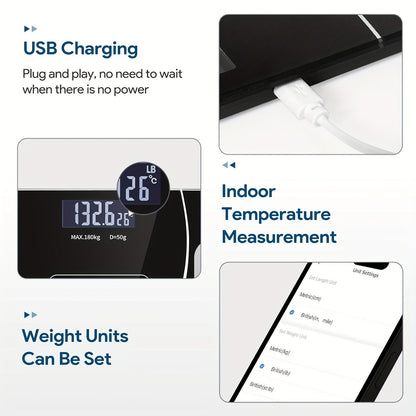 Digital Bathroom Scale with Backlit LED Display, Tempered Glass, 400lb/180kg Capacity