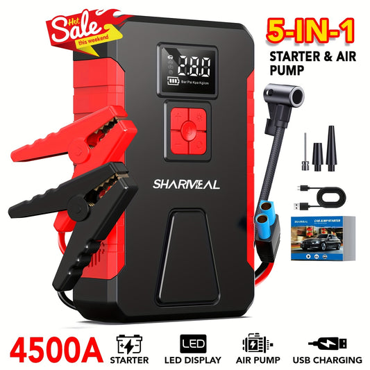 500A 12V Jump Starter with Air Compressor – Power Bank, Tire Inflator, USB-C, LED
