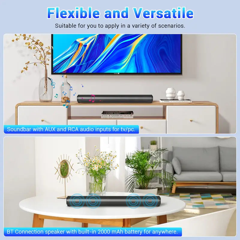 4D Surround Sound Bar with Subwoofer  Wireless & Wired Home Theater Speakers
