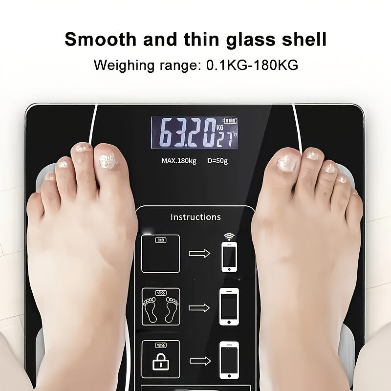 Digital Bathroom Scale with Backlit LED Display, Tempered Glass, 400lb/180kg Capacity