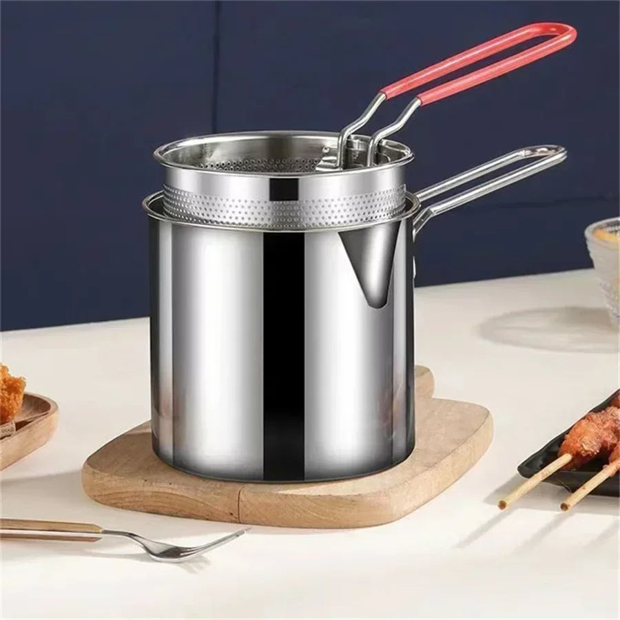 Moktan Sabai Mini Deep Fryer Stainless Steel Frying Pot with Basket for Gas Induction Stove