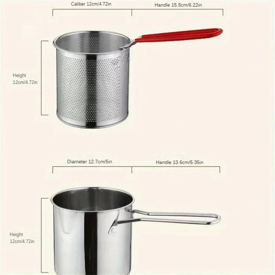 Moktan Sabai Mini Deep Fryer Stainless Steel Frying Pot with Basket for Gas Induction Stove