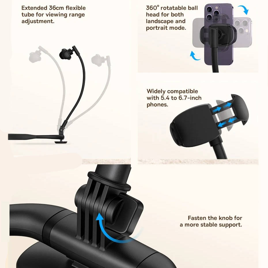 Moktan Sabai Hands-Free Neck Phone Holder Adjustable Flexible Mount for Bed & Desk