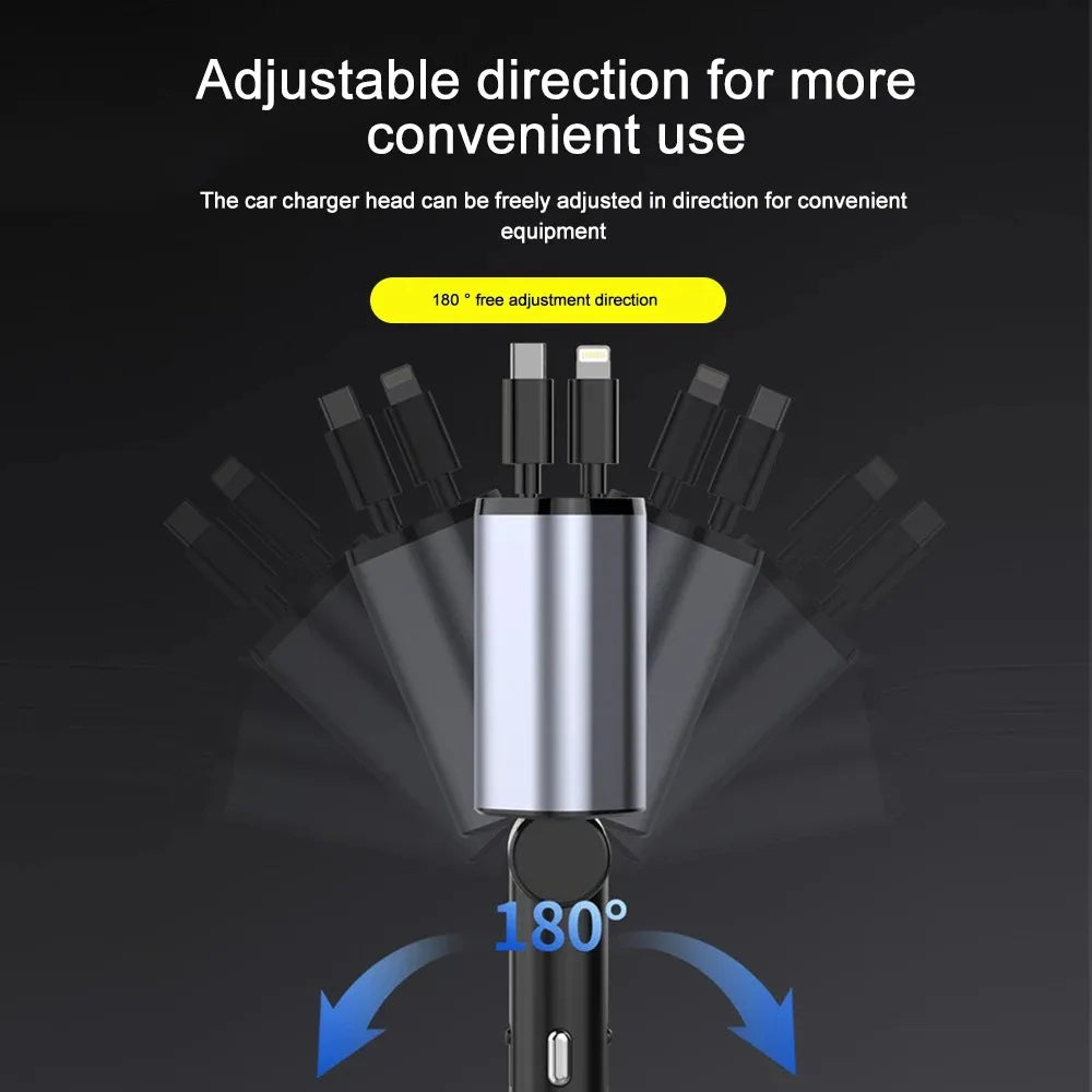 Moktan Sabai 120W Car Charger Retractable Cable USB & USB-C Fast Charging Car Adapter
