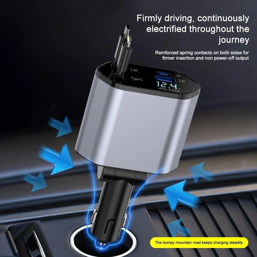 Moktan Sabai 120W Car Charger Retractable Cable USB & USB-C Fast Charging Car Adapter