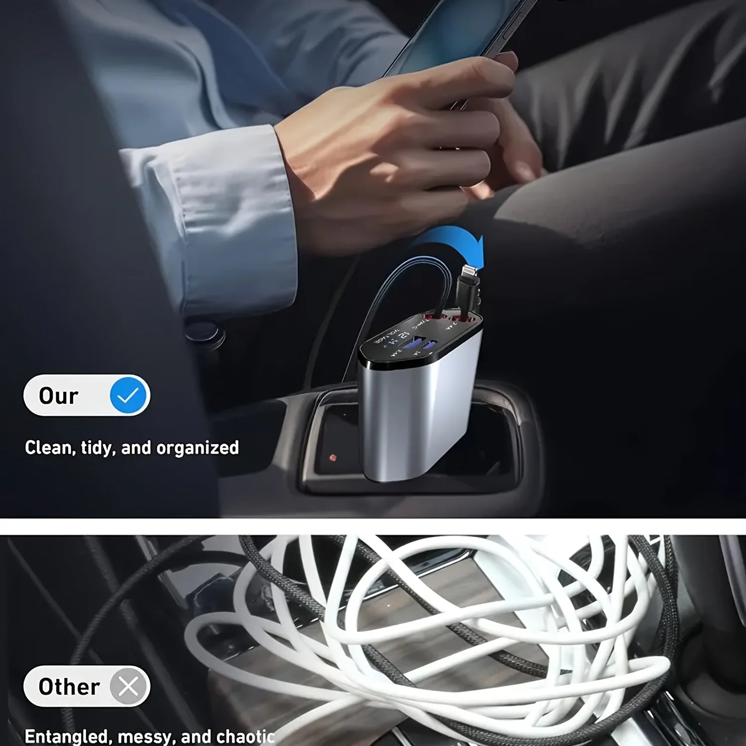 Moktan Sabai 120W Car Charger Retractable Cable USB & USB-C Fast Charging Car Adapter