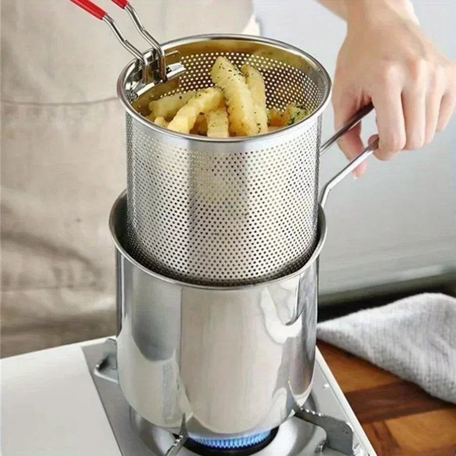 Moktan Sabai Mini Deep Fryer Stainless Steel Frying Pot with Basket for Gas Induction Stove