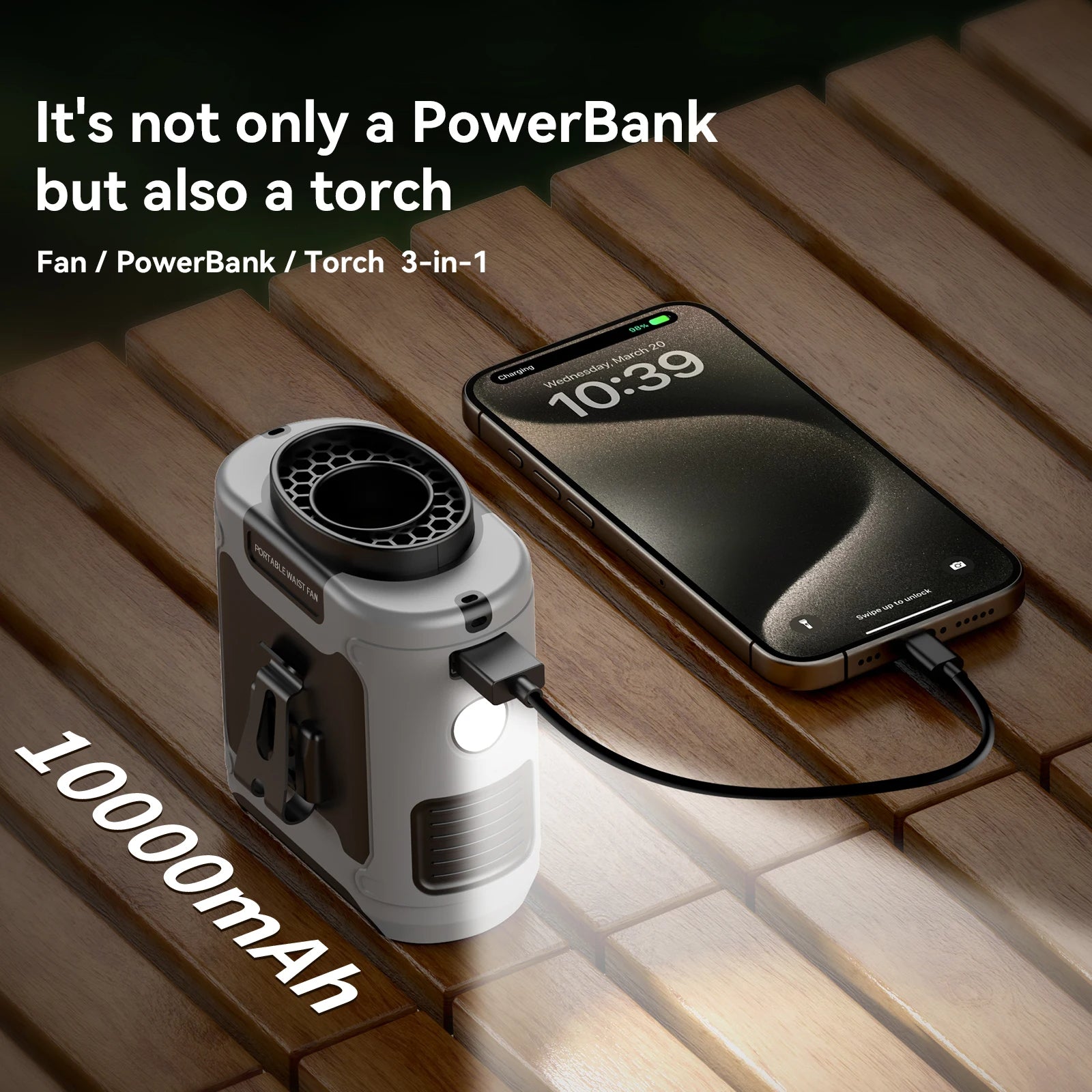 Moktan Sabai Portable Waist Fan 10000mAh Rechargeable Clip Fan with LED Light Power Bank