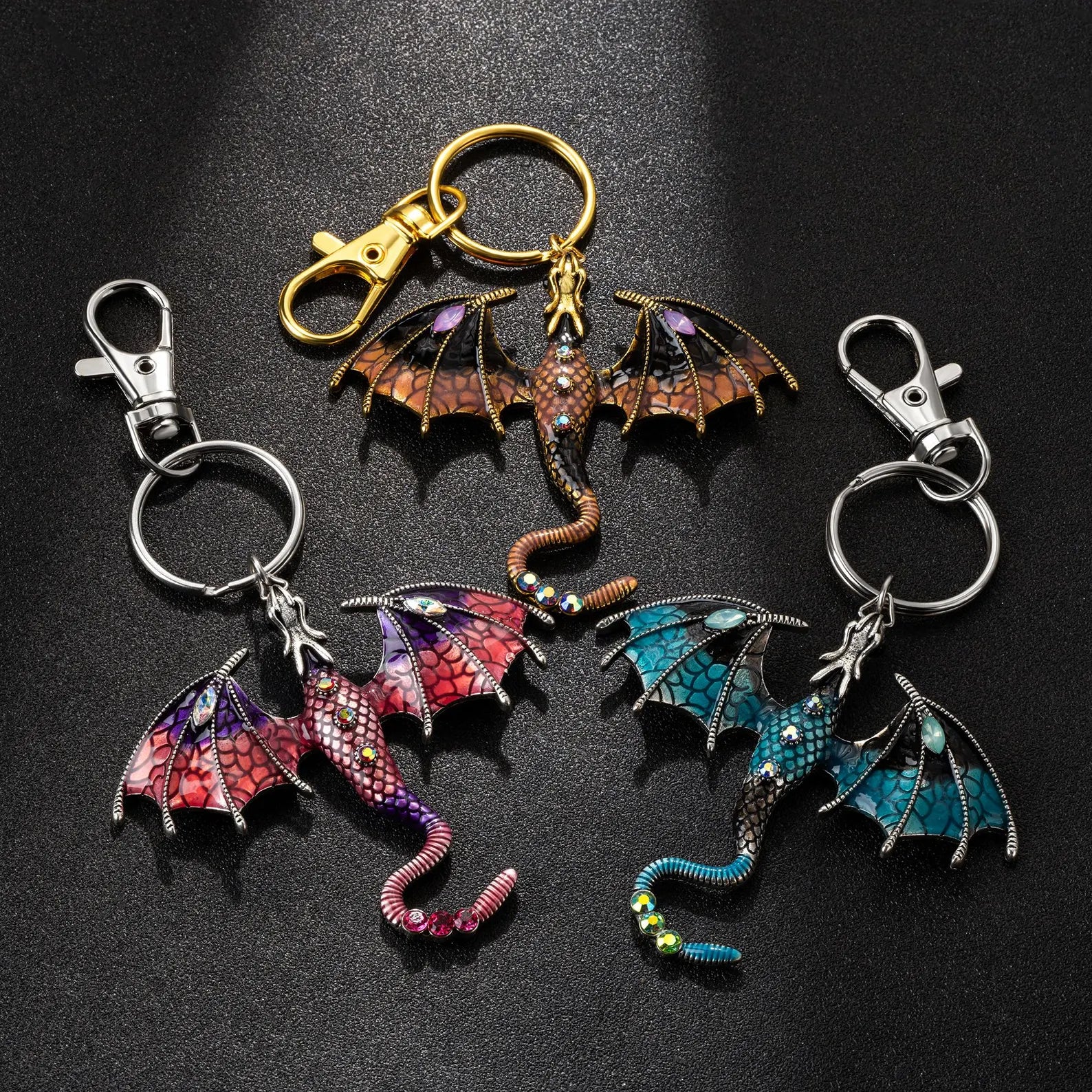 Moktan Sabai Dragon Keychain | Metal Fantasy Pendant with Detailed Design for Bags & Keys Sapphire