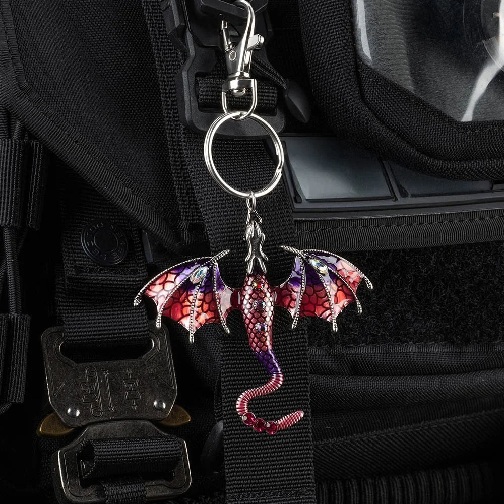 Moktan Sabai Dragon Keychain | Metal Fantasy Pendant with Detailed Design for Bags & Keys Obsidian
