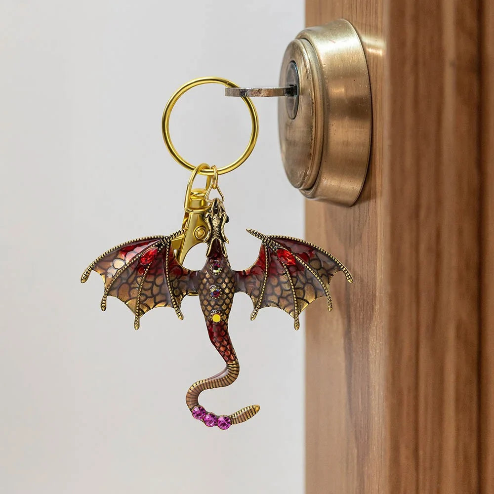 Moktan Sabai Dragon Keychain | Metal Fantasy Pendant with Detailed Design for Bags & Keys Amethyst