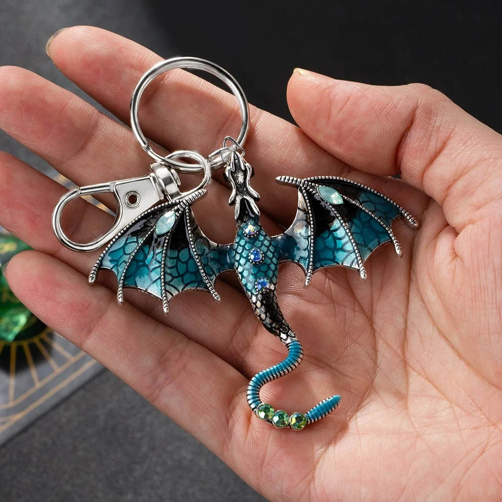 Moktan Sabai Dragon Keychain | Metal Fantasy Pendant with Detailed Design for Bags & Keys Ruby
